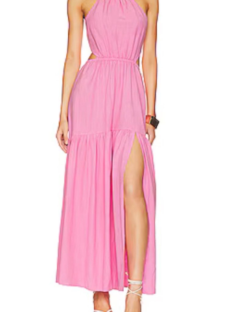 L*Space Jaide Halter Maxi Dress With Slit In The Color Guava - Size Medium